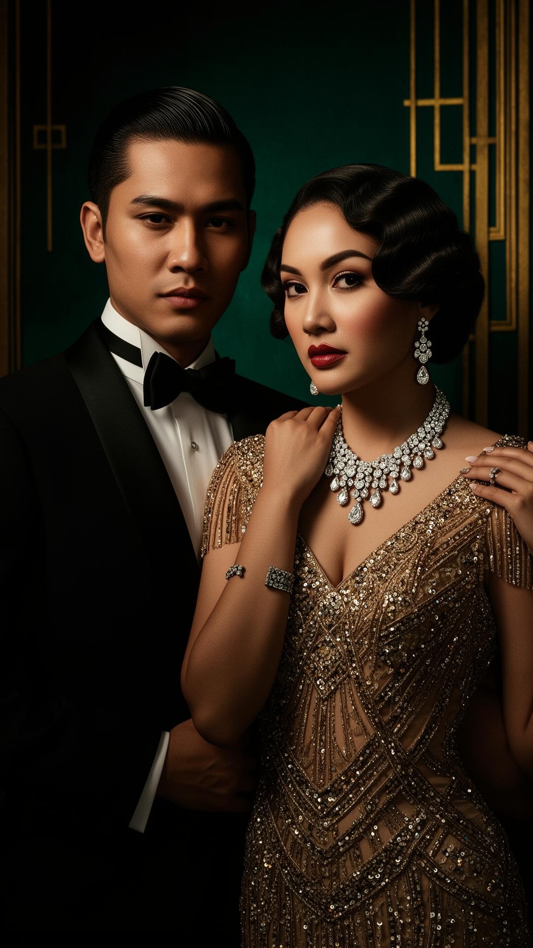 Vicente and Margarita in 1920s formalwear